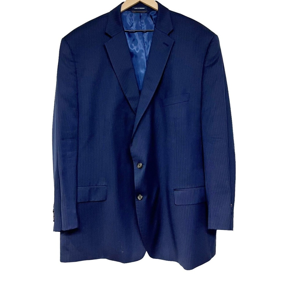 VTG Lauren Ralph Lauren Blazer Mens 50L Navy Pinstripes Wool Cashmere Sport Coat